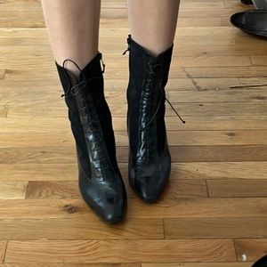 Black lace up bootie heels